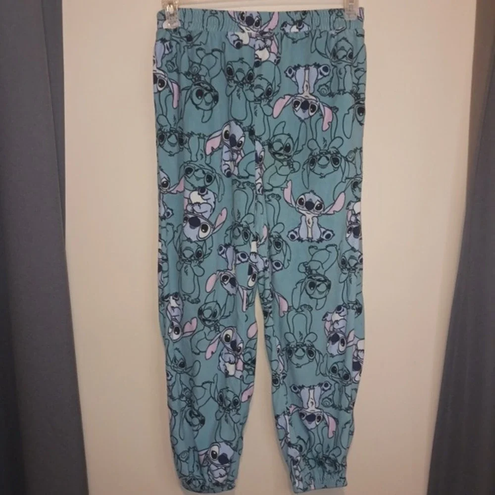 Disney Soft Cozy Lilo & Stitch Blue Fleece Pajama Pants Small Jogger PJs Bottoms - Picture 5 of 6